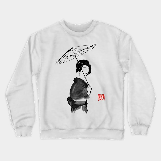 geisha under umbrella Crewneck Sweatshirt by pechane